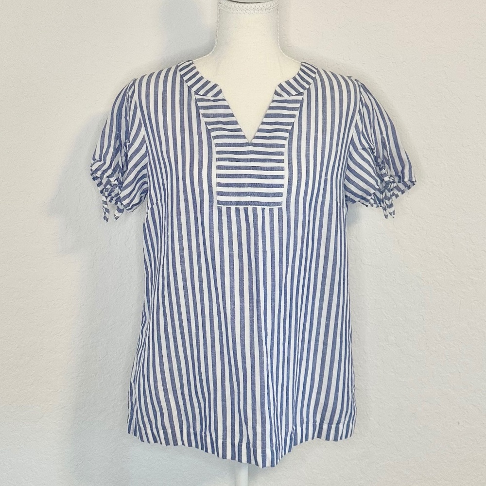 Talbots, "Sailboat Striped" Tie-Sleeve Top, Size P - Picture 2 of 11